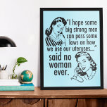 Poster Drôle Pro Choice Rétro Feminist Caricature politiq<br><div class="desc">Affiche de dessin humoristique féministe rétro Pro Choice. Un cadeau d'humour politique de la part d'un cool qui présente deux femmes vintages disant au gouvernement : "Restez en dehors de mon utérus." Anti Trump, une déclaration anti-GOP hilarante et pro-choix sur les droits des femmes à la santé et à choisir...</div>