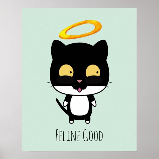 Poster Drôle Pun Chat Noir Avec Un Carton En Halo D'Or (Devant)