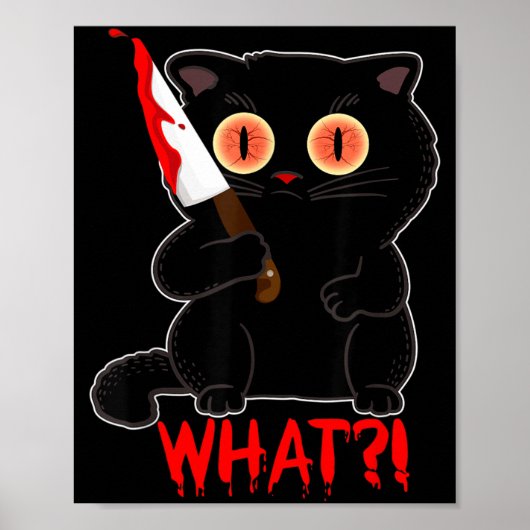 Poster Drôle Que_ Y Chat De Halloween Noir Poignarde Des (Devant)