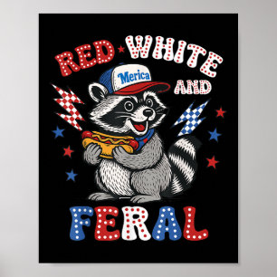 Poster Drôle Raccoon 4 juillet Patriotique Mignonne Rouge
