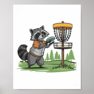 Poster Drôle Raccoon Jouer Disc Golf Art Pour Hommes Femm