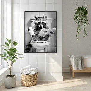 Poster Drôle Raccoon Salle de bain Humoristique Animal Wa