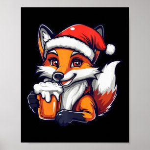 Poster Drôle Renard de Noël avec bande dessinée de bière