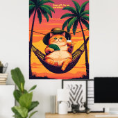 Poster Drôle Rétro Vacances de chats d'été (Bureau à domicile)