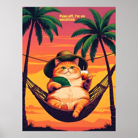 Poster Drôle Rétro Vacances de chats d'été (Devant)