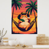 Poster Drôle Rétro Vacances de chats d'été (Cuisine)