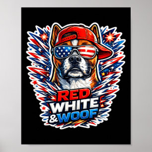 Poster Drôle rouge blanc et boxer woof chien patriotique
