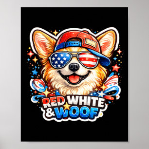 Poster Drôle rouge blanc et ouaf corgi chien patriotique 