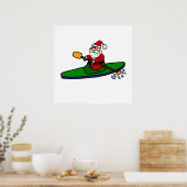 Poster Drôle Santa Claus Kayaking Cartoon de Noël (Cuisine)