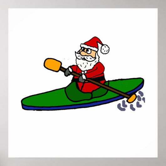 Poster Drôle Santa Claus Kayaking Cartoon de Noël (Devant)