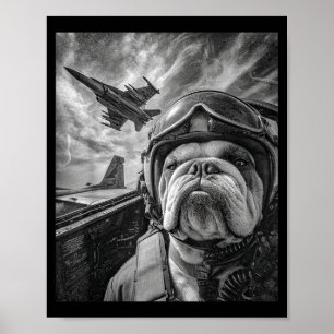 Poster Drôle selfie de Bulldog anglais avion de chasse Av