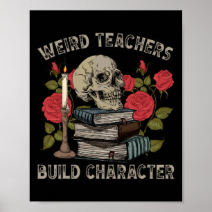 Poster Drôle Skeleton Book Floral Skull Halloween Enseign