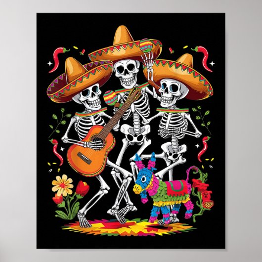 Poster Drôle Skeleton Cinco De Mayo Fiesta Festival Mexic (Devant)