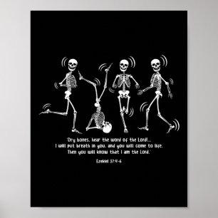 Poster Drôle Skeleton Danser Des Os Sèches Vivants Hallow