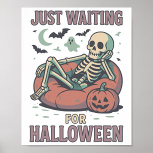 Poster Drôle Skeleton Éffrayant Summerween En Attendant H