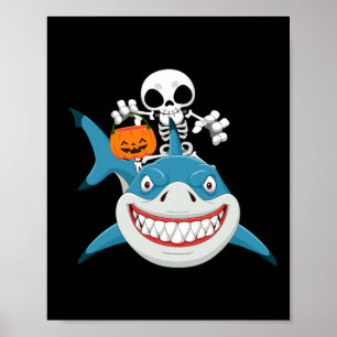 Poster Drôle Skeleton équitation Shark Jack O'lantern Cit