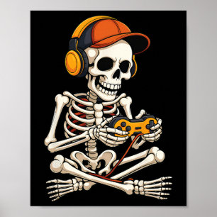 Poster Drôle Skeleton jeu vidéo Halloween jeu Gamer B