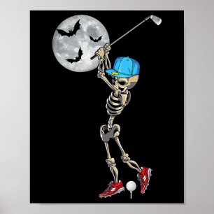 Poster Drôle Skeleton Jouer Golf Golfing Happy Hallowee