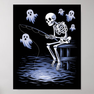 Poster Drôle Skeleton Pêche Amateurs Éffrayant Halloween