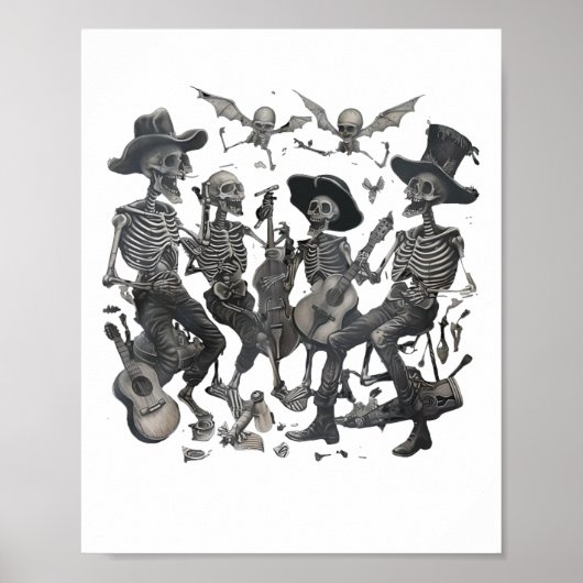 Poster Drôle Skeleton Skull Dancing Singer Rock Music Ba (Devant)