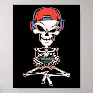 Poster Drôle Skeleton Skull Video Gamer Halloween Outfit