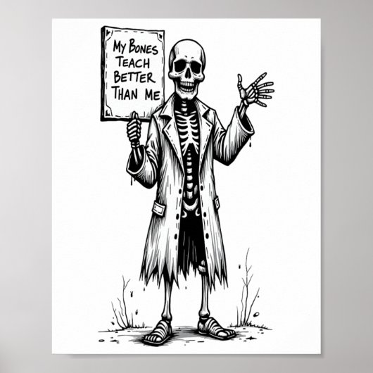 Poster Drôle Skeleton sorcier enseignant Halloween Mes os (Devant)