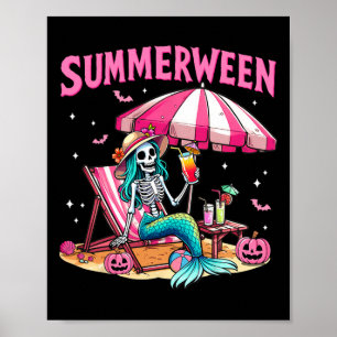 Poster Drôle Skeleton Summerween Mermaid Beach Halloween