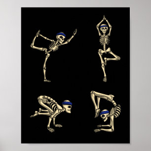 Poster Drôle Skeleton Yoga Entraînement Poses Halloween