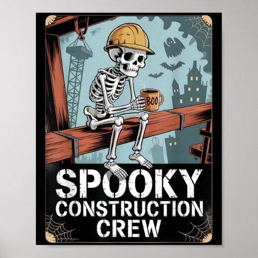 Poster Drôle Soky Skeleton Workers Halloween Construction (Devant)