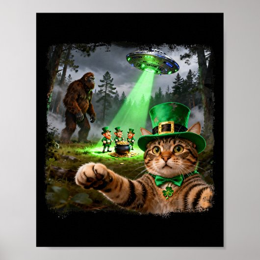Poster Drôle St-Patrick chat alien bigfoot chanceux (Devant)
