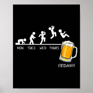Poster Drôle Stickman Sautant Bière Jours De La Semaine V