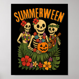 Poster Drôle Summerween Skeletons Luau Party Halloween Be