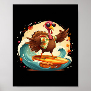Poster Drôle Surf Hawaïen Dinde Surfant sur la tarte au p
