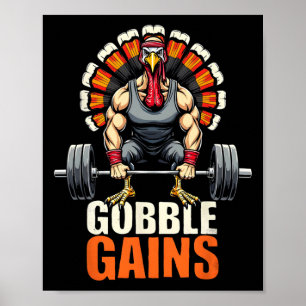 Poster Drôle Thanksgiving Turkey Gains Gym entraînement