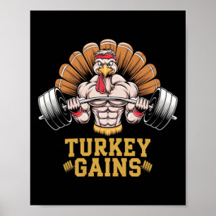 Poster Drôle Thanksgiving Turquie gagne Motivation Gym Wo