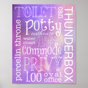 Poster Drôle Toilette violet rose Aquarelle Panneau de la