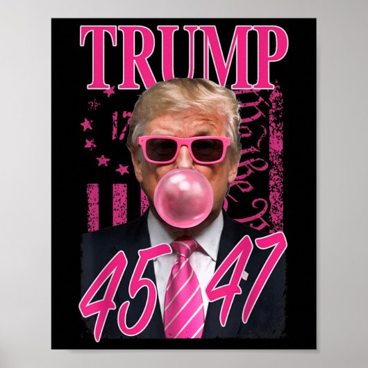 Poster Drôle Trump Bubble Gum 1776 Drapeau rose (Devant)