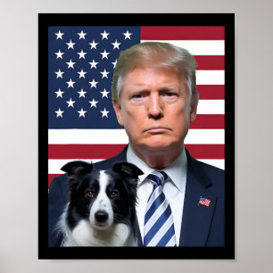 Poster Drôle Trump et frontière Collie Dog Usa Drapeau Él