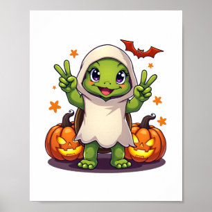 Poster Drôle Turtle Ghost Citrouille Boo Halloween Kids M