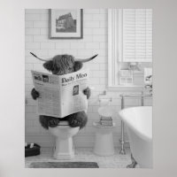Drôle Vache Highland assis sur les toilettes Salle