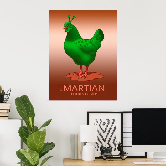 Poster Drôle Vert martien Alien poulet (Bureau à domicile)