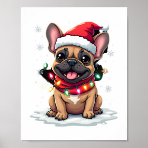 Poster Drôles de Bouldogs français Noël Chapeau de Père N