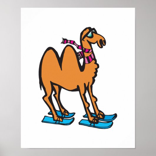 Poster drôles de chameau sur skis (Devant)