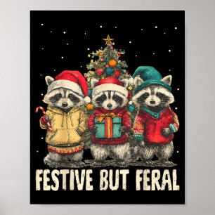 Poster Drôles de Raton Laveurs Sauvages Mais Festifs Noël