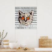 Poster drôles yeux en spirale de chat fou (Cuisine)