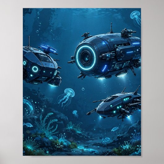 Poster Drones de haute mer — Art d'exploration de robots  (Devant)