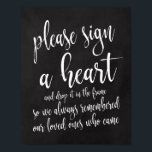 Poster Drop A Heart In Frame Chalkboard Wedding 8x10 Sign<br><div class="desc">An elegant cutting edge wedding sign, features the text "Please sign a heart and drop it in the frame so we always remembered our loved ones who came" in a extroverted script font, the brush texture adds a spontaneous and playful feeling. The background color can personalized according to your needs...</div>