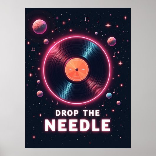 Poster Drop the Needle – Retro Vinyl in Space (Devant)