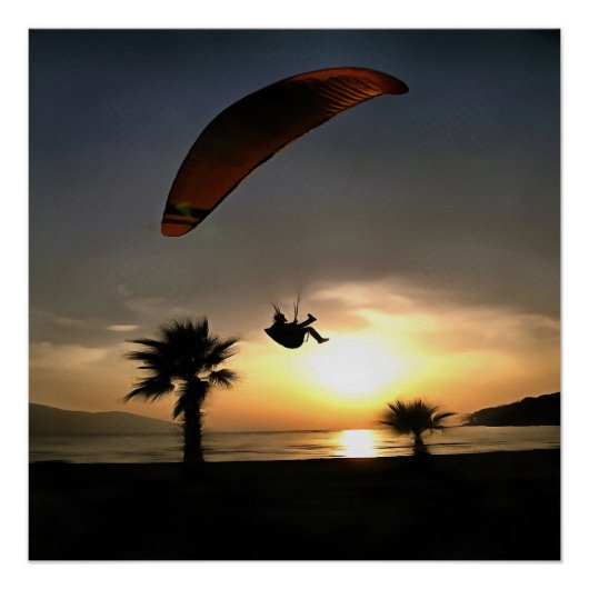 Poster Dropzone At Dusk Adventure Paraglider Art (Devant)