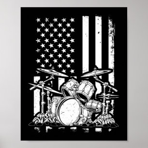 Poster Drum Kit American Flag Drummer Musicien